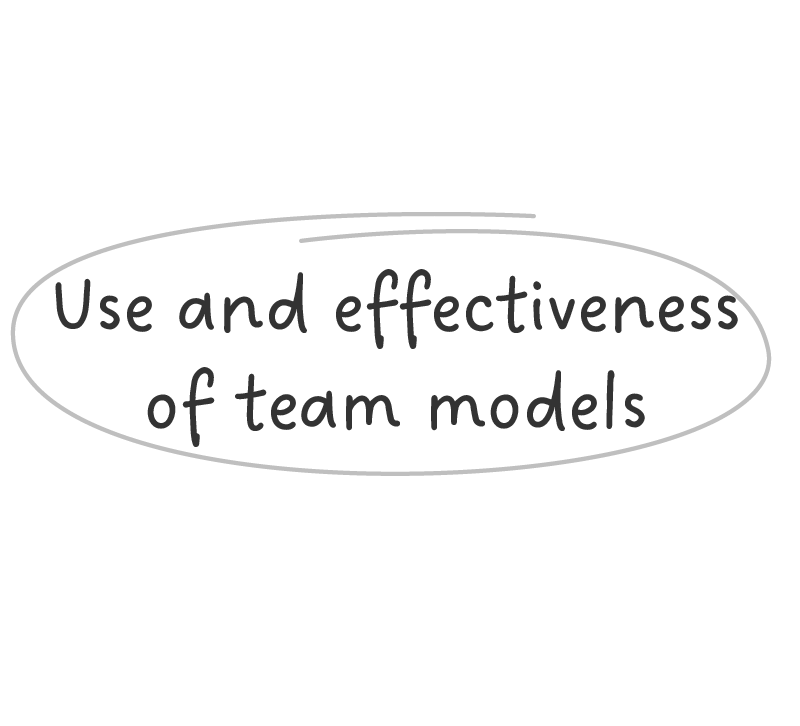 The text: 'Use and effectiveness of team models' handwritten in the centre of a page.