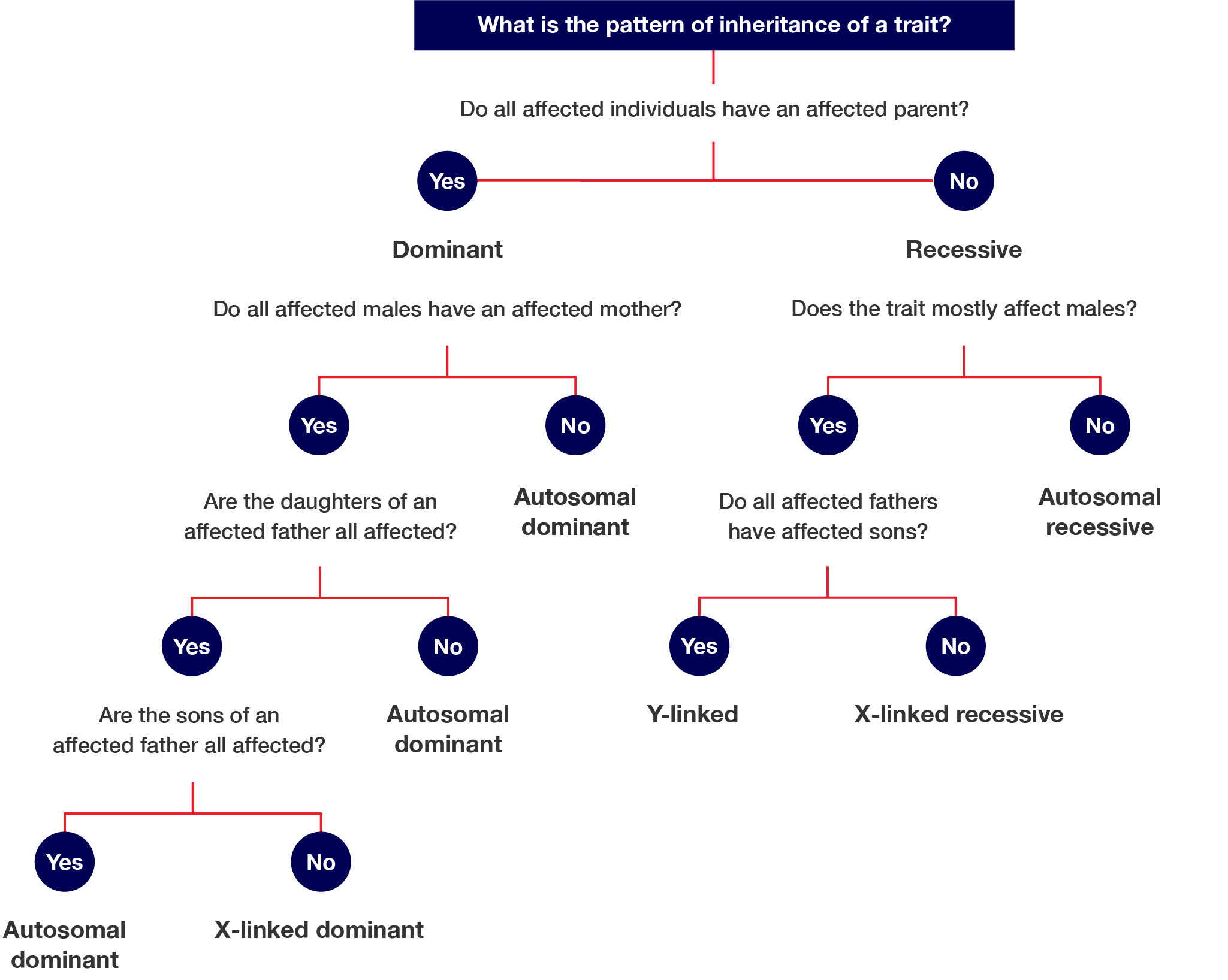 Decision tree for determining the pattern of inheritance.