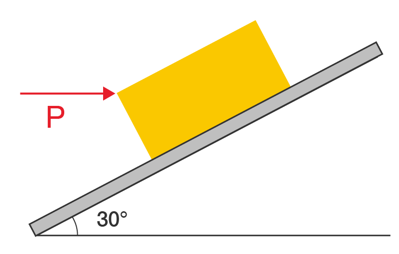 Block resting on an inclined plane at 30 degrees with a horizontal force P applied to the top of the crate.