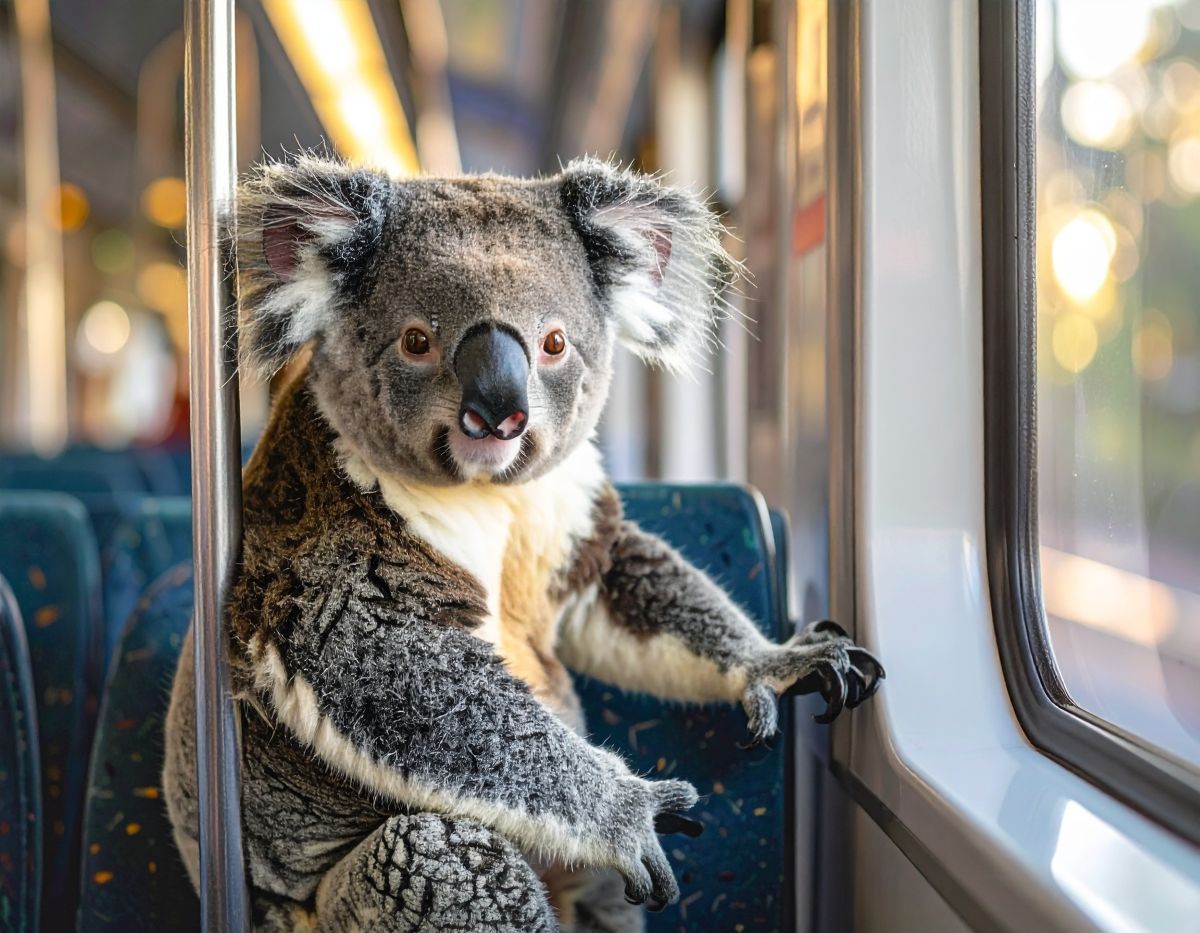 Koala riding the train