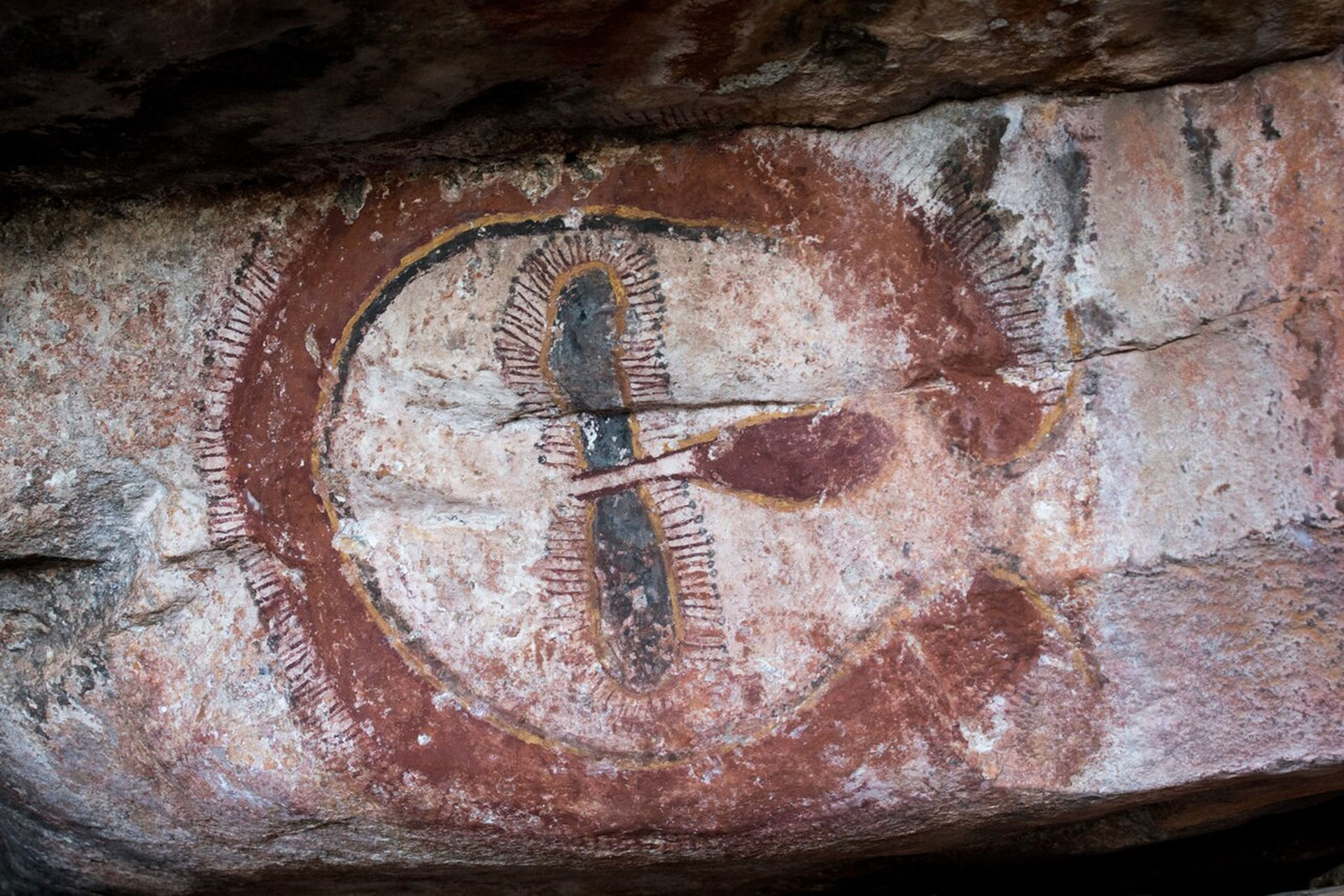 Wandjina rock painting, The Kimberley, Western Australia.